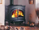 Jotul F 600 stove in fireplace thumbnail